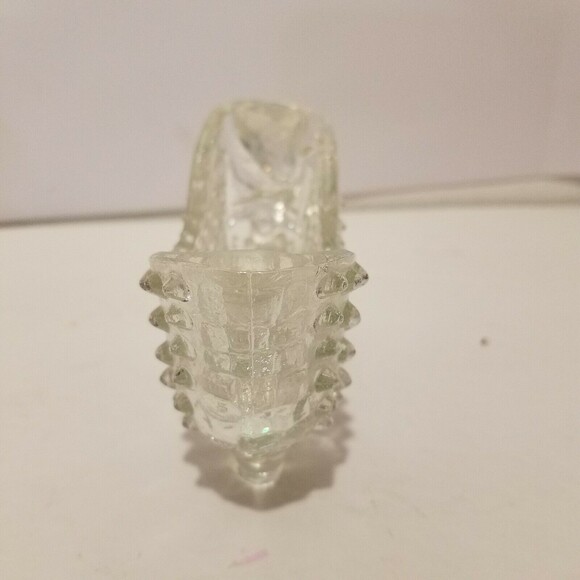 Fenton Clear Glass Hobnail Shoe Slipper with Cat head - Partial Opalescent - Picture 10 of 12